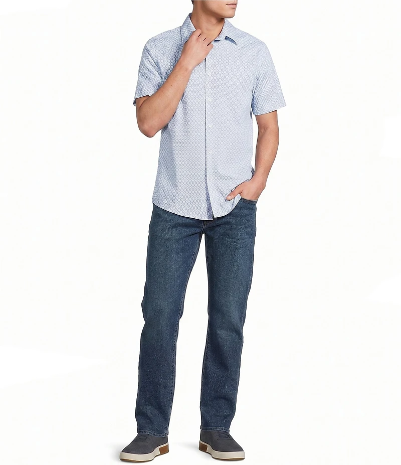 Cremieux Premium Denim Cotton Micro Geometric Print Short Sleeve Woven Shirt