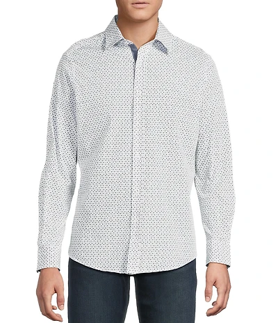 Cremieux Premium Denim Micro Square Geometric Stretch Long Sleeve Woven Shirt