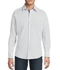 Cremieux Premium Denim Micro Square Geometric Stretch Long Sleeve Woven Shirt