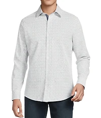 Cremieux Premium Denim Micro Square Geometric Stretch Long Sleeve Woven Shirt