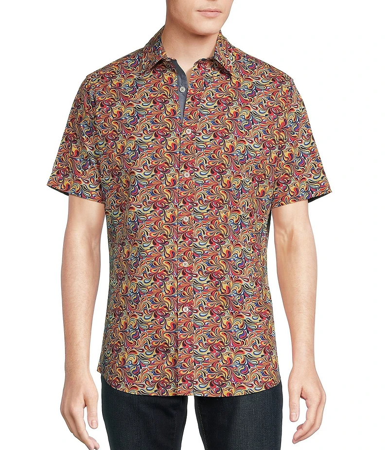 Cremieux Premium Denim Modern Paisley Print Stretch Short-Sleeve Woven Shirt