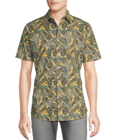 Cremieux Premium Denim Paisley Print Stretch Short Sleeve Woven Shirt