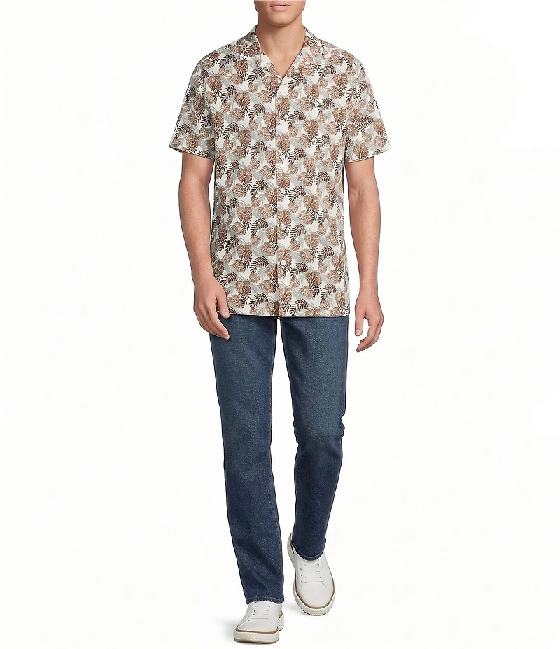Cremieux Premium Denim Palm Leaf Print Short Sleeve Woven Camp Shirt