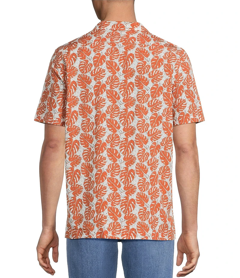 Cremieux Premium Denim Palm Print Short Sleeve Woven Camp Shirt