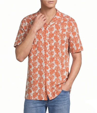 Cremieux Premium Denim Palm Print Short Sleeve Woven Camp Shirt