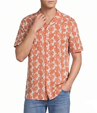 Cremieux Premium Denim Palm Print Short Sleeve Woven Camp Shirt