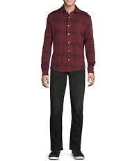 Cremieux Premium Denim Plaid Long Sleeve Coat Front Knit Shirt