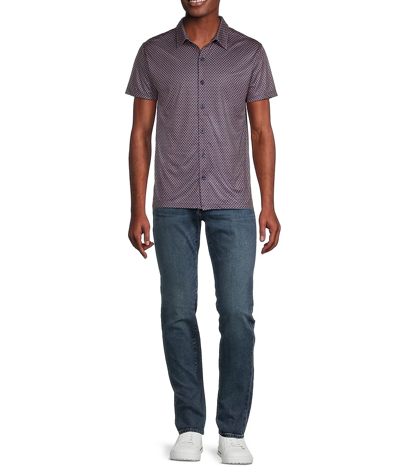 Cremieux Premium Denim Star Print Coat Front Knit Shirt