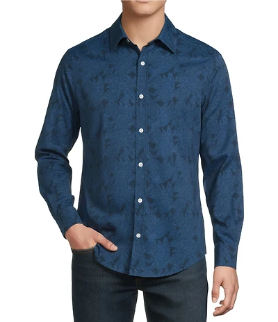 Cremieux Premium Denim Tonal Paisley Stretch Long Sleeve Woven Shirt