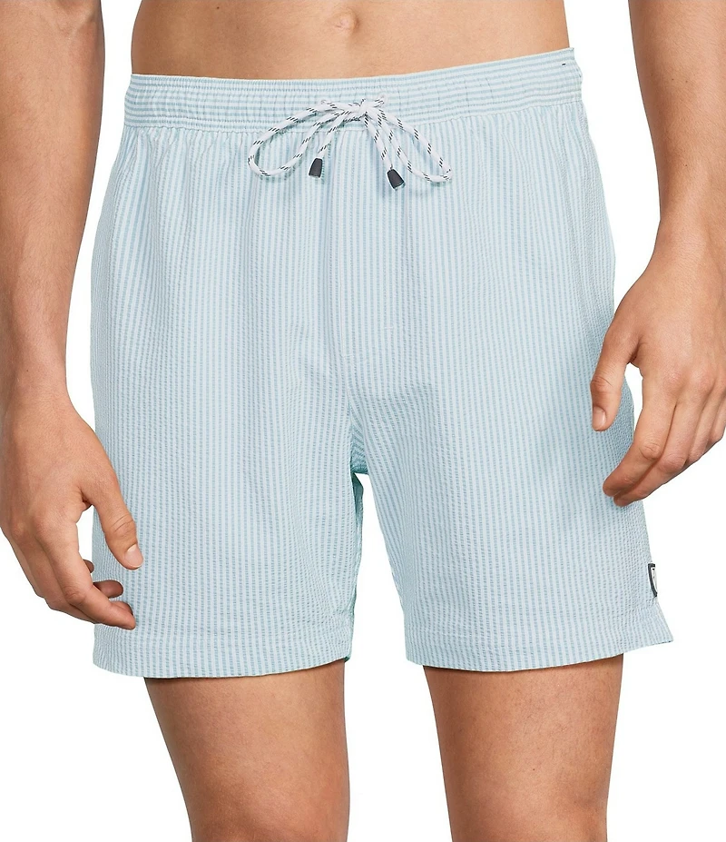 Cremieux Small Stripe Seersucker 6#double; Inseam Swim Trunks