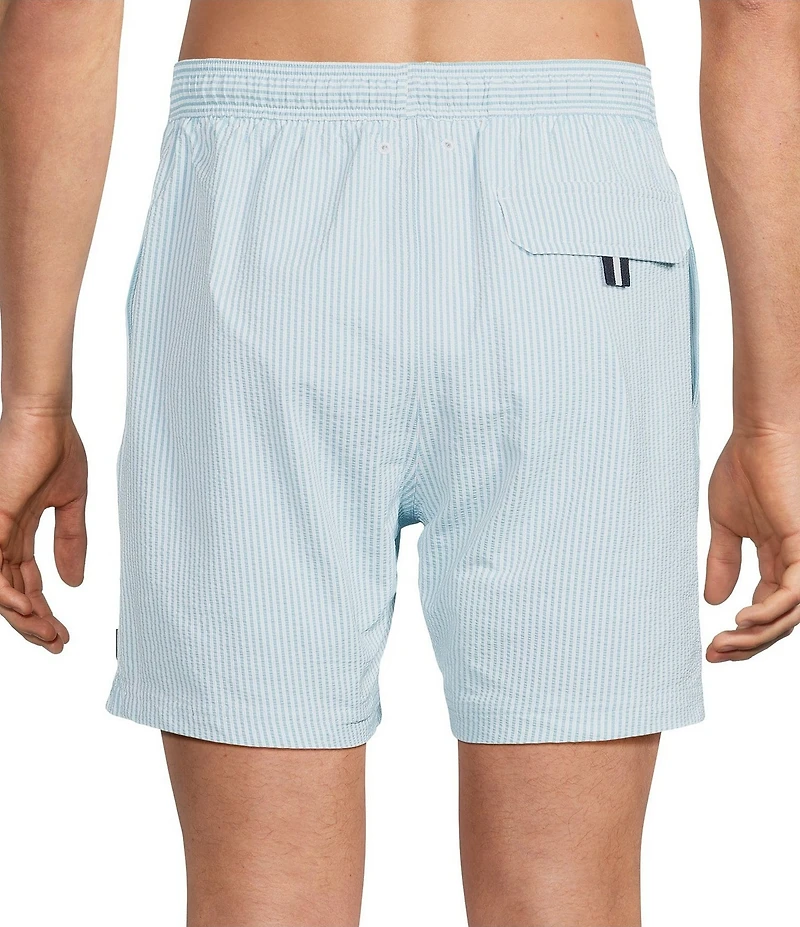 Cremieux Small Stripe Seersucker 6#double; Inseam Swim Trunks