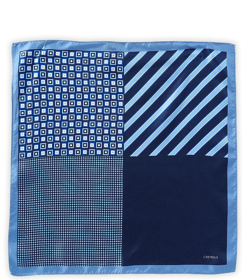 Cremieux Squares Stripes 4 Square Silk Pocket Square