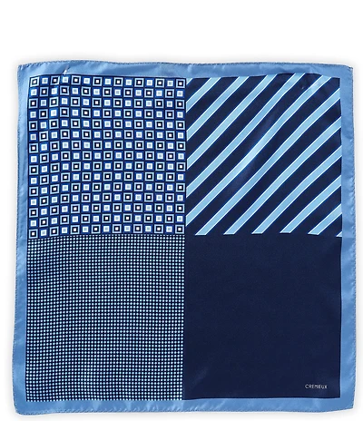 Cremieux Squares Stripes 4 Square Silk Pocket Square