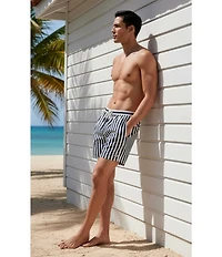 Cremieux Wide Stripe Print 6#double; Inseam Swim Trunks