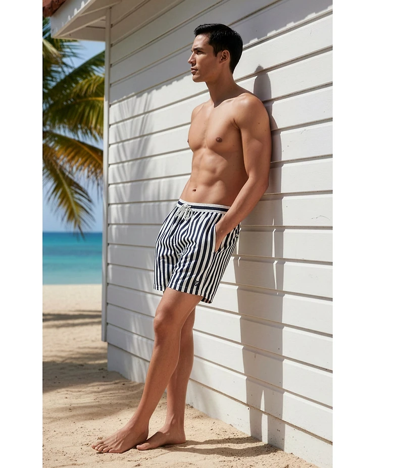 Cremieux Wide Stripe Print 6#double; Inseam Swim Trunks