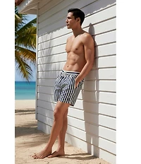 Cremieux Wide Stripe Print 6#double; Inseam Swim Trunks
