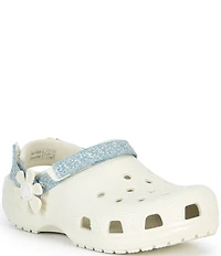 Crocs Girl's Classic Denim Flower Adjustable Backstrap Clogs (Youth)