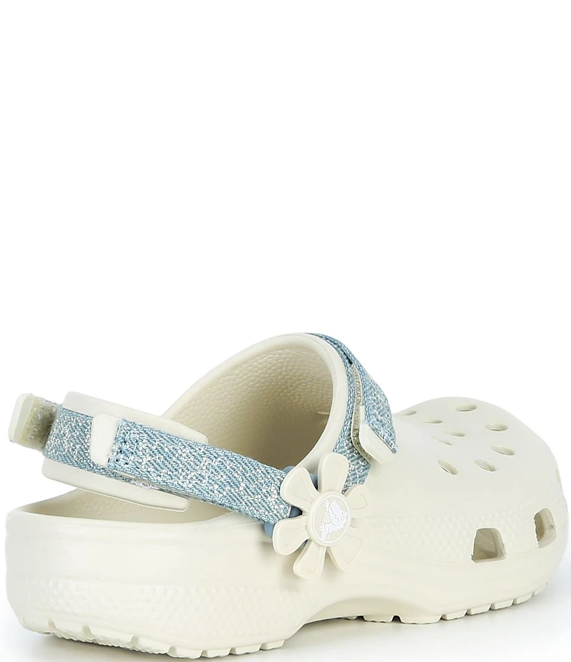 Crocs Girl's Classic Denim Flower Adjustable Backstrap Clogs (Youth)