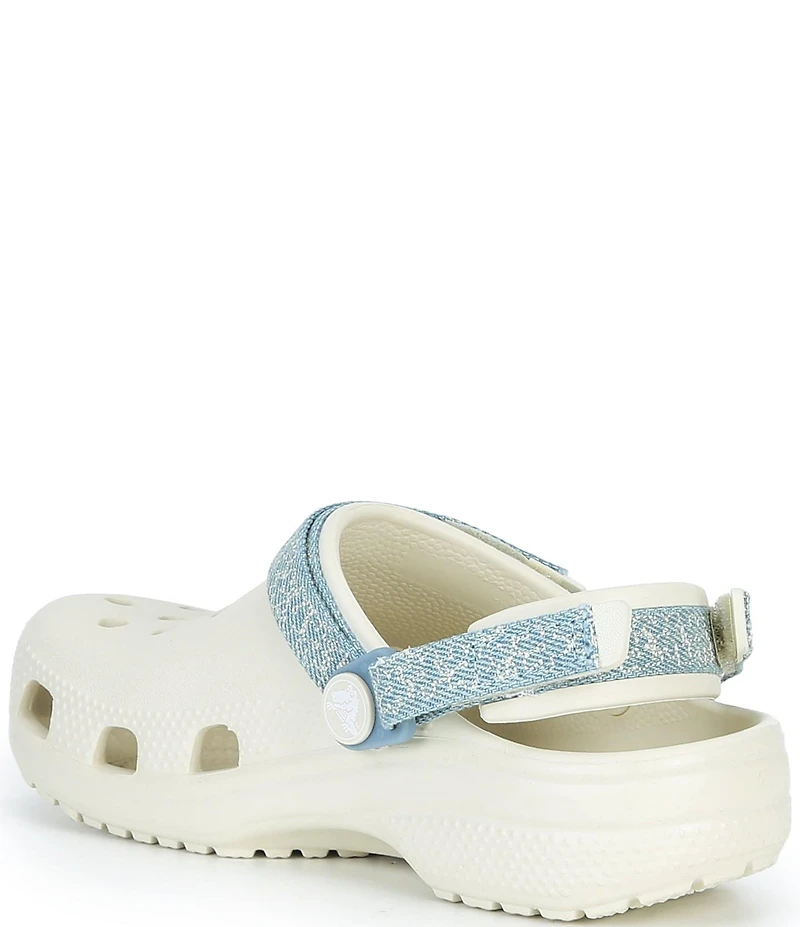 Crocs Girl's Classic Denim Flower Adjustable Backstrap Clogs (Youth)