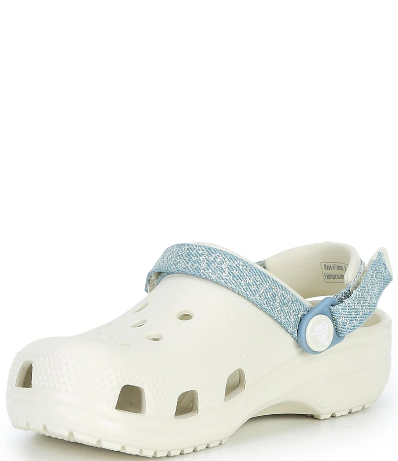 Crocs Girl's Classic Denim Flower Adjustable Backstrap Clogs (Youth)
