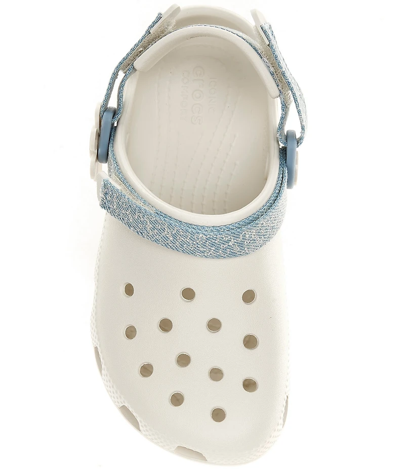 Crocs Girl's Classic Denim Flower Adjustable Backstrap Clogs (Youth)