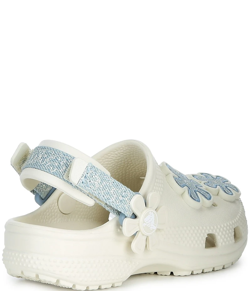 Crocs Girls' Classic Denim Flower Embellished Adjustable Backstrap Clogs (Infant)