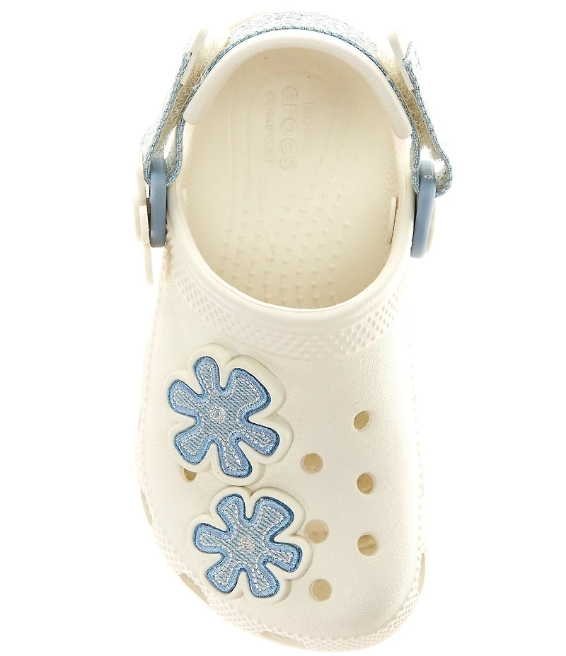 Crocs Girls' Classic Denim Flower Embellished Adjustable Backstrap Clogs (Infant)