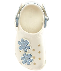 Crocs Girls' Classic Denim Flower Embellished Adjustable Backstrap Clogs (Infant)