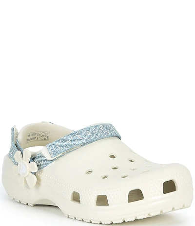 Crocs Girls' Classic Denim Flower Adjustable Backstrap Clogs (Toddler)