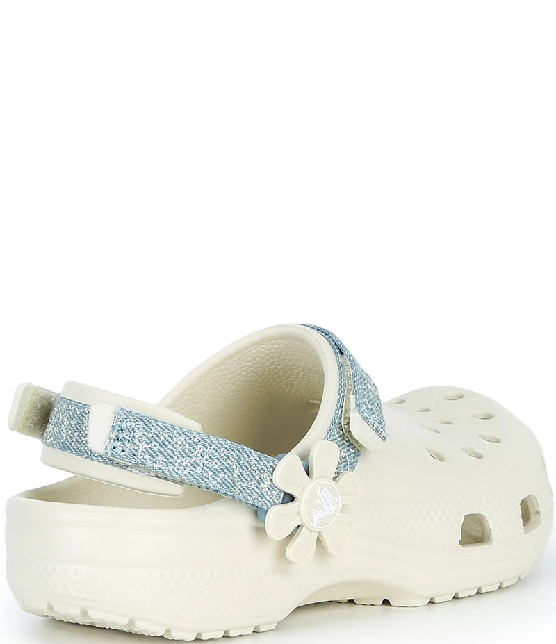 Crocs Girls' Classic Denim Flower Adjustable Backstrap Clogs (Toddler)