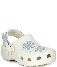 Crocs Girls' Classic Denim Flower Embellished Adjustable Backstrap Clogs (Toddler)