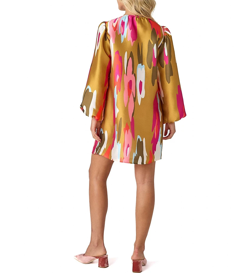 CROSBY by Mollie Burch Beckham Satin Twill Long Balloon Sleeve U-Neckline Shift Dress