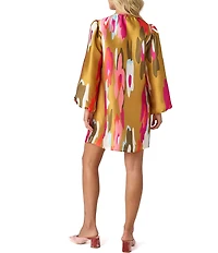 CROSBY by Mollie Burch Beckham Satin Twill Long Balloon Sleeve U-Neckline Shift Dress