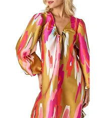 CROSBY by Mollie Burch Beckham Satin Twill Long Balloon Sleeve U-Neckline Shift Dress