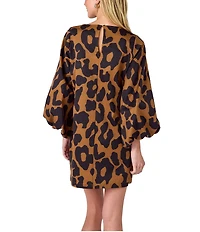 CROSBY by Mollie Burch Cecily Boat Neck Long Puff Sleeve Leopard Mini Shift Dress