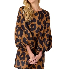 CROSBY by Mollie Burch Cecily Boat Neck Long Puff Sleeve Leopard Mini Shift Dress