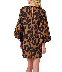 CROSBY by Mollie Burch Cecily Boat Neck Long Puff Sleeve Leopard Mini Shift Dress
