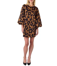 CROSBY by Mollie Burch Cecily Boat Neck Long Puff Sleeve Leopard Mini Shift Dress