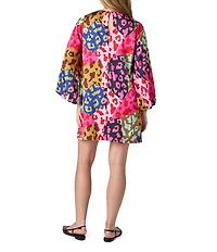 CROSBY by Mollie Burch Cecily Boat Neck Long Puff Sleeve Patched Leopard Mini Shift Dress