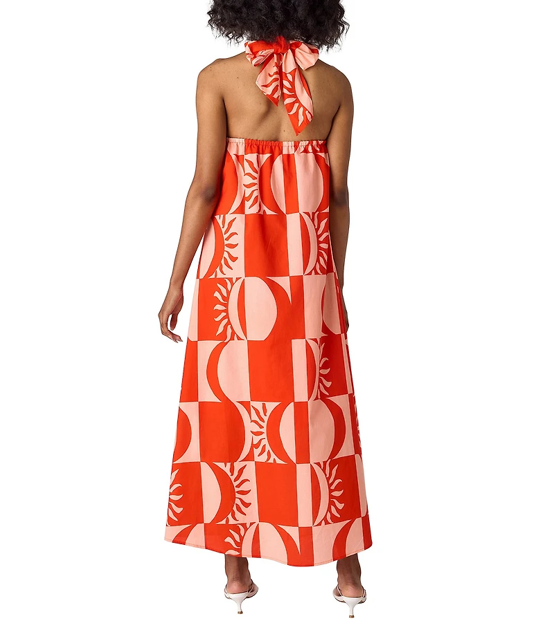 CROSBY by Mollie Burch Cleo Printed Crisscross Halter Neck Self Tie Sleeveless Maxi Dress