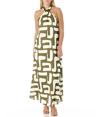 CROSBY by Mollie Burch Cleo Abstract Print Tie Halter Linen Blend Maxi Dress