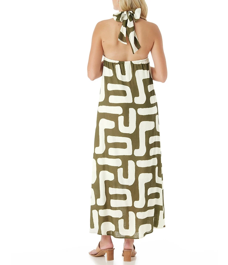 CROSBY by Mollie Burch Cleo Abstract Print Tie Halter Linen Blend Maxi Dress