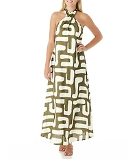 CROSBY by Mollie Burch Cleo Abstract Print Tie Halter Linen Blend Maxi Dress