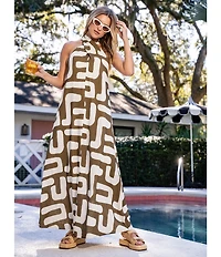 CROSBY by Mollie Burch Cleo Abstract Print Tie Halter Linen Blend Maxi Dress