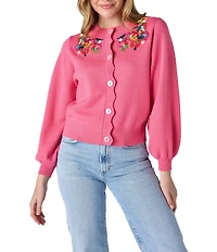CROSBY by Mollie Burch Colson Cashmere Blend Floral Embroidered Neckline Button Front Cardigan