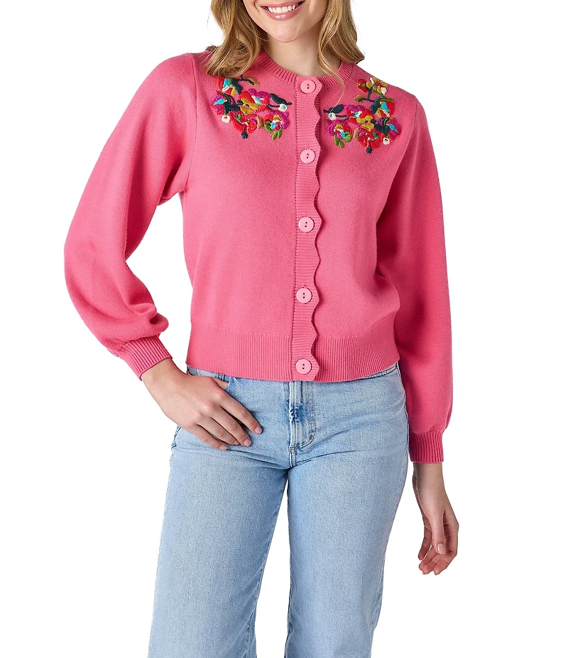 CROSBY by Mollie Burch Colson Cashmere Blend Floral Embroidered Neckline Button Front Cardigan