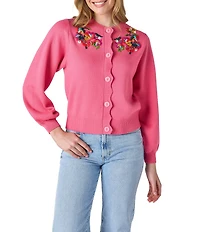 CROSBY by Mollie Burch Colson Cashmere Blend Floral Embroidered Neckline Button Front Cardigan
