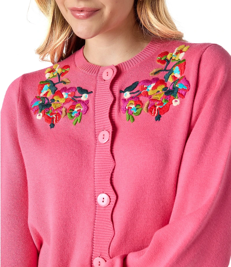 CROSBY by Mollie Burch Colson Cashmere Blend Floral Embroidered Neckline Button Front Cardigan