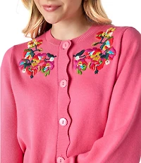 CROSBY by Mollie Burch Colson Cashmere Blend Floral Embroidered Neckline Button Front Cardigan