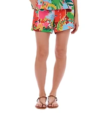 CROSBY by Mollie Burch Coordinating Drake Tropical Floral Printed Elastic High Waist Flat Front Shorts